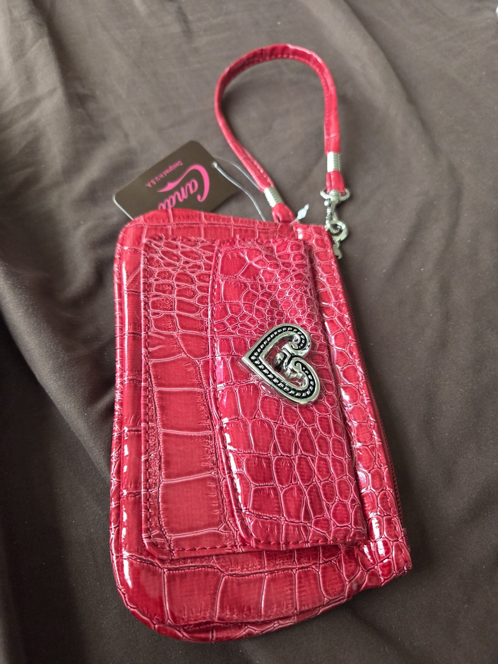 Candie's Red Croc-Embossed Wristlet with Heart Accent